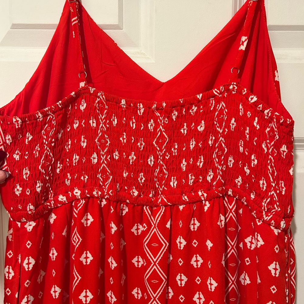 NWOT Red Print Boho Tiered Summer Maxi Dress with Adjustable Spaghetti Straps - Picture 8 of 14